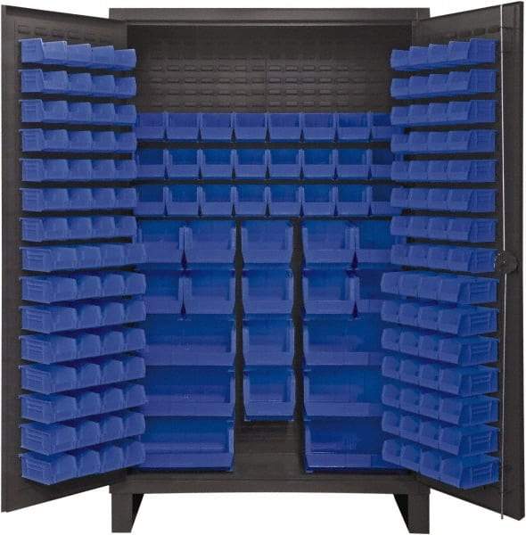 Durham - 162 Bin Storage Cabinet - Steel, 48" Wide x 24" Deep x 78" High, Blue - Eagle Tool & Supply