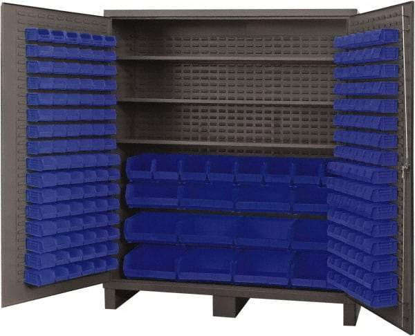 Durham - 3 Shelf 212 Bin Storage Cabinet - Steel, 72" Wide x 24" Deep x 84" High, Blue - Eagle Tool & Supply