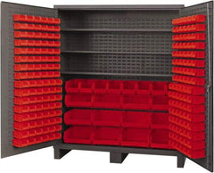 Durham - 3 Shelf 212 Bin Storage Cabinet - Steel, 72" Wide x 24" Deep x 84" High, Red - Eagle Tool & Supply