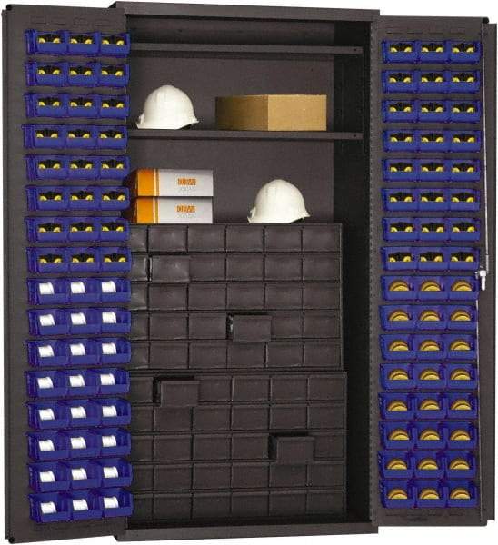 Durham - 2 Shelf 96 Bin Storage Cabinet - Steel, 36" Wide x 24" Deep x 72" High, Blue - Eagle Tool & Supply