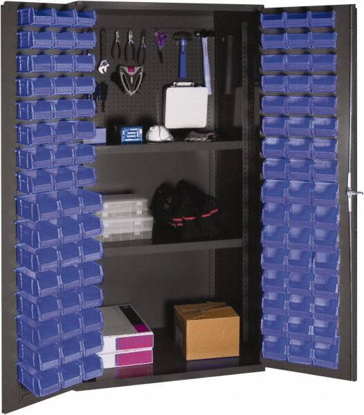 Durham - 2 Shelf 96 Bin Storage Cabinet - Steel, 36" Wide x 24" Deep x 72" High, Blue - Eagle Tool & Supply