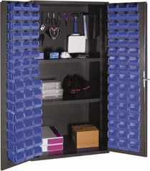 Durham - 2 Shelf 96 Bin Storage Cabinet - Steel, 36" Wide x 24" Deep x 72" High, Blue - Eagle Tool & Supply