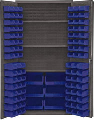 Durham - 3 Shelf 102 Bin Storage Cabinet - Steel, 36" Wide x 24" Deep x 72" High, Blue - Eagle Tool & Supply