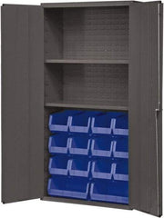 Durham - 2 Shelf 14 Bin Storage Cabinet - Steel, 36" Wide x 18" Deep x 72" High, Blue - Eagle Tool & Supply