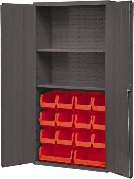 Durham - 2 Shelf 14 Bin Storage Cabinet - Steel, 36" Wide x 18" Deep x 72" High, Red - Eagle Tool & Supply