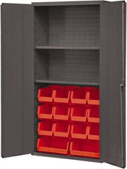 Durham - 2 Shelf 14 Bin Storage Cabinet - Steel, 36" Wide x 18" Deep x 72" High, Red - Eagle Tool & Supply