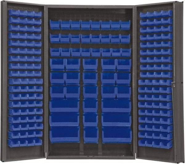 Durham - 192 Bin Storage Cabinet - Steel, 48" Wide x 24" Deep x 84" High, Blue - Eagle Tool & Supply