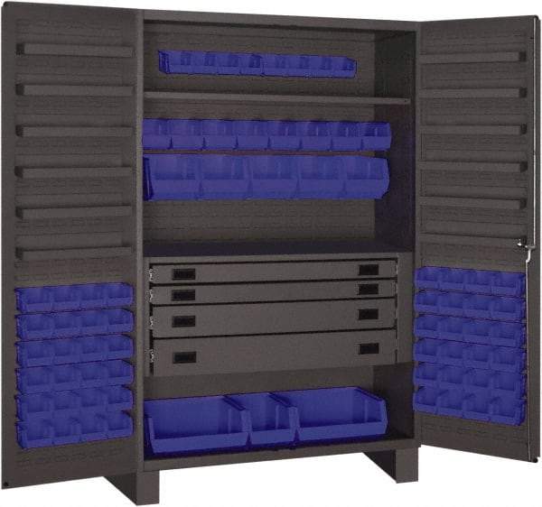 Durham - 2 Shelf 72 Bin Storage Cabinet - Steel, 48" Wide x 24" Deep x 78" High, Blue - Eagle Tool & Supply