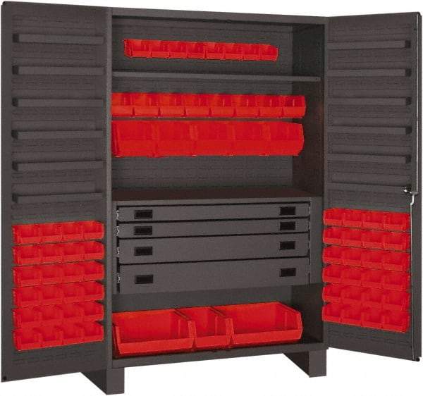 Durham - 2 Shelf 72 Bin Storage Cabinet - Steel, 48" Wide x 24" Deep x 78" High, Red - Eagle Tool & Supply
