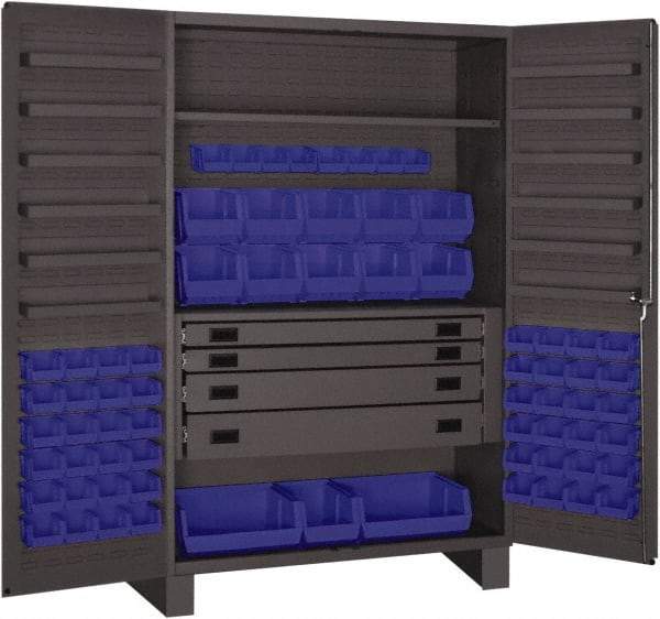 Durham - 2 Shelf 69 Bin Storage Cabinet - Steel, 48" Wide x 24" Deep x 78" High, Blue - Eagle Tool & Supply