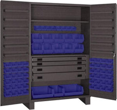 Durham - 2 Shelf 69 Bin Storage Cabinet - Steel, 48" Wide x 24" Deep x 78" High, Blue - Eagle Tool & Supply