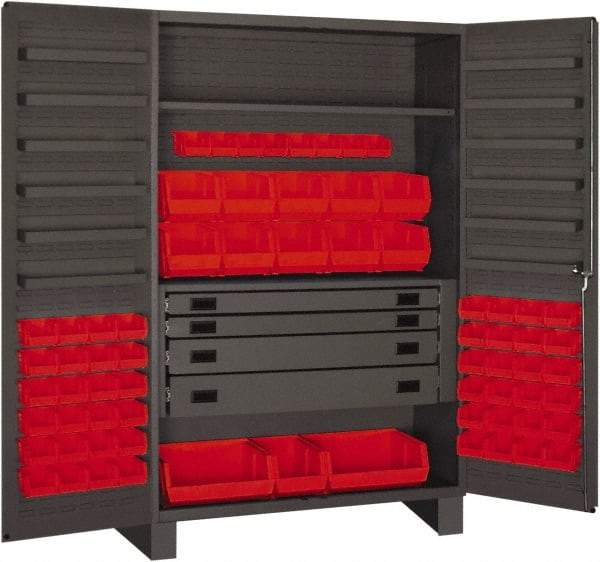 Durham - 2 Shelf 69 Bin Storage Cabinet - Steel, 48" Wide x 24" Deep x 72" High, Gray - Eagle Tool & Supply
