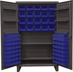 Durham - 2 Shelf 84 Bin Storage Cabinet - Steel, 48" Wide x 24" Deep x 78" High, Blue - Eagle Tool & Supply