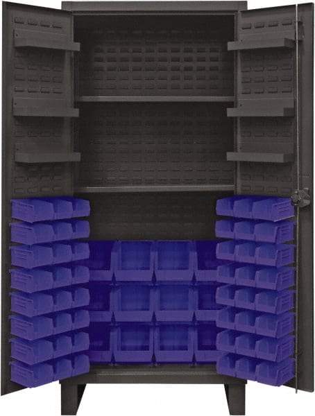Durham - 2 Shelf 60 Bin Storage Cabinet - Steel, 36" Wide x 24" Deep x 78" High, Blue - Eagle Tool & Supply