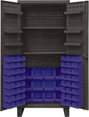 Durham - 2 Shelf 60 Bin Storage Cabinet - Steel, 36" Wide x 24" Deep x 78" High, Blue - Eagle Tool & Supply
