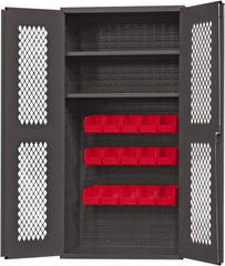 Durham - 2 Shelf 15 Bin Storage Cabinet - Steel, 36" Wide x 24" Deep x 72" High, Red - Eagle Tool & Supply