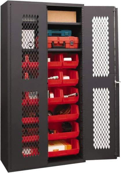 Durham - 2 Shelf 18 Bin Storage Cabinet - Steel, 36" Wide x 18" Deep x 72" High, Red - Eagle Tool & Supply