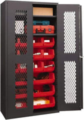 Durham - 2 Shelf 18 Bin Storage Cabinet - Steel, 36" Wide x 18" Deep x 72" High, Red - Eagle Tool & Supply