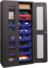 Durham - 2 Shelf 15 Bin Storage Cabinet - Steel, 36" Wide x 18" Deep x 72" High, Blue - Eagle Tool & Supply