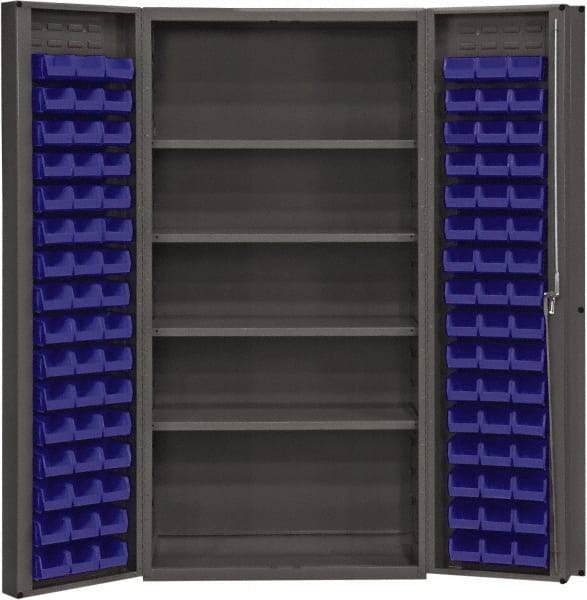 Durham - 4 Shelf 96 Bin Storage Cabinet - Steel, 36" Wide x 24" Deep x 72" High, Blue - Eagle Tool & Supply
