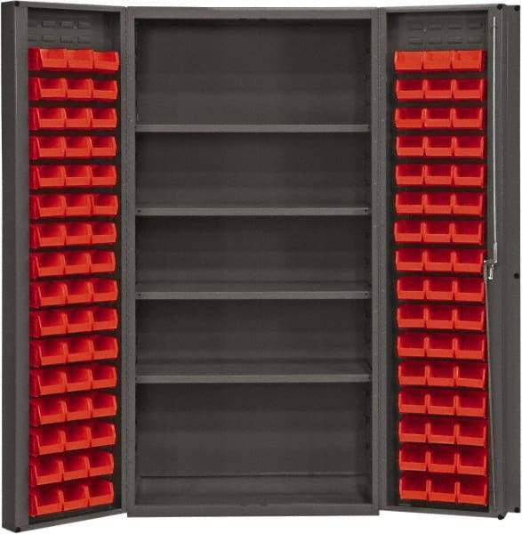 Durham - 4 Shelf 96 Bin Storage Cabinet - Steel, 36" Wide x 24" Deep x 72" High, Red - Eagle Tool & Supply