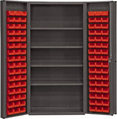 Durham - 4 Shelf 96 Bin Storage Cabinet - Steel, 36" Wide x 24" Deep x 72" High, Red - Eagle Tool & Supply