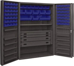 Durham - 2 Shelf 72 Bin Storage Cabinet - Steel, 48" Wide x 24" Deep x 72" High, Blue - Eagle Tool & Supply