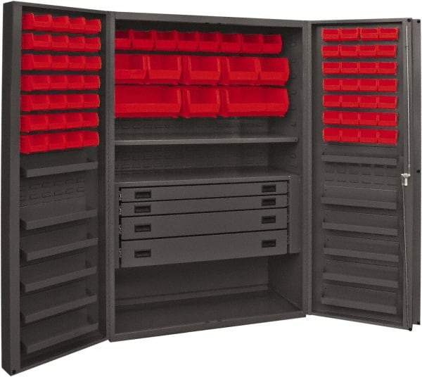 Durham - 2 Shelf 72 Bin Storage Cabinet - Steel, 48" Wide x 24" Deep x 72" High, Red - Eagle Tool & Supply