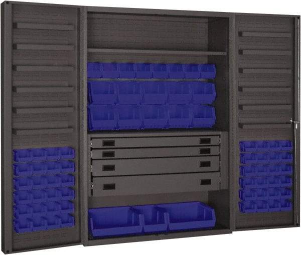 Durham - 2 Shelf 69 Bin Storage Cabinet - Steel, 48" Wide x 24" Deep x 72" High, Blue - Eagle Tool & Supply