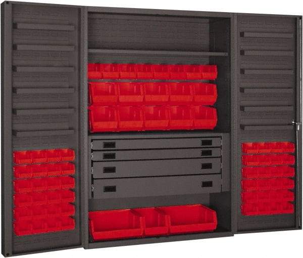 Durham - 2 Shelf 69 Bin Storage Cabinet - Steel, 48" Wide x 24" Deep x 72" High, Red - Eagle Tool & Supply