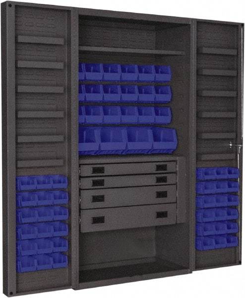 Durham - 2 Shelf 58 Bin Storage Cabinet - Steel, 36" Wide x 24" Deep x 72" High, Blue - Eagle Tool & Supply