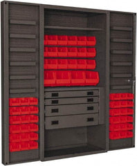 Durham - 2 Shelf 58 Bin Storage Cabinet - Steel, 36" Wide x 24" Deep x 72" High, Red - Eagle Tool & Supply