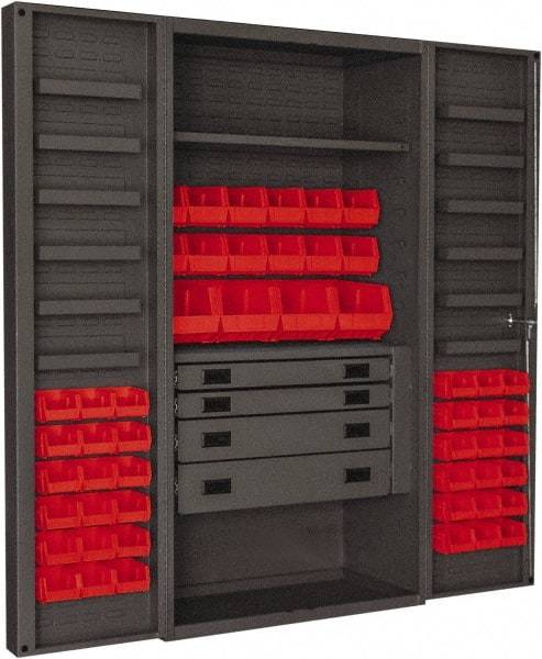Durham - 2 Shelf 52 Bin Storage Cabinet - Steel, 36" Wide x 24" Deep x 72" High, Red - Eagle Tool & Supply