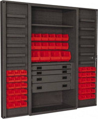 Durham - 2 Shelf 52 Bin Storage Cabinet - Steel, 36" Wide x 24" Deep x 72" High, Red - Eagle Tool & Supply