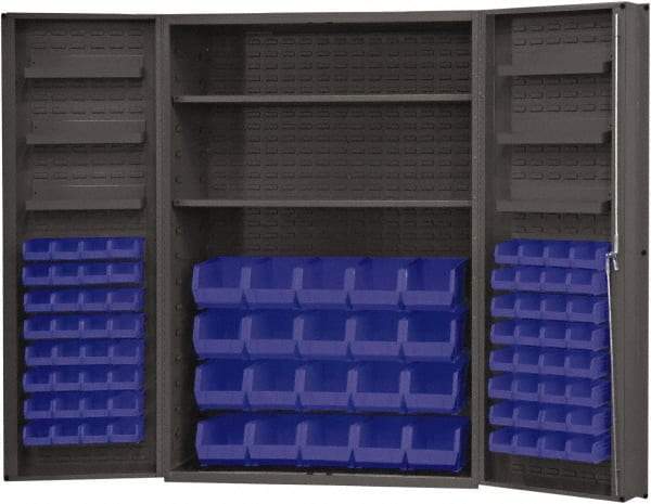 Durham - 2 Shelf 84 Bin Storage Cabinet - Steel, 48" Wide x 24" Deep x 72" High, Blue - Eagle Tool & Supply