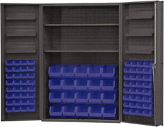 Durham - 2 Shelf 84 Bin Storage Cabinet - Steel, 48" Wide x 24" Deep x 72" High, Blue - Eagle Tool & Supply