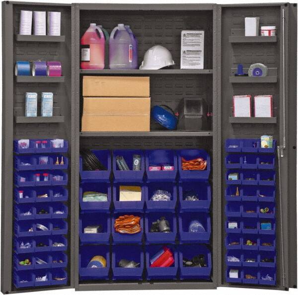 Durham - 2 Shelf 64 Bin Storage Cabinet - Steel, 36" Wide x 24" Deep x 72" High, Blue - Eagle Tool & Supply