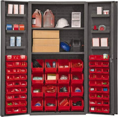 Durham - 2 Shelf 64 Bin Storage Cabinet - Steel, 36" Wide x 24" Deep x 72" High, Red - Eagle Tool & Supply