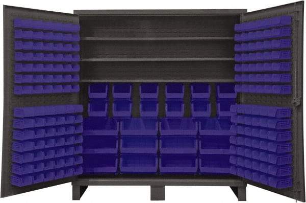 Durham - 3 Shelf 192 Bin Storage Cabinet - Steel, 72" Wide x 24" Deep x 78" High, Blue - Eagle Tool & Supply