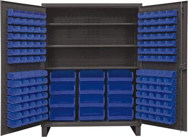 Durham - 3 Shelf 156 Bin Storage Cabinet - Steel, 60" Wide x 24" Deep x 78" High, Blue - Eagle Tool & Supply