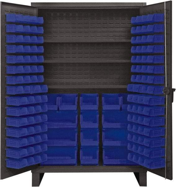 Durham - 3 Shelf 134 Bin Storage Cabinet - Steel, 48" Wide x 24" Deep x 78" High, Blue - Eagle Tool & Supply