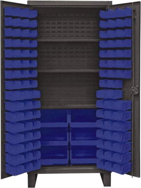 Durham - 3 Shelf 102 Bin Storage Cabinet - Steel, 36" Wide x 24" Deep x 78" High, Blue - Eagle Tool & Supply