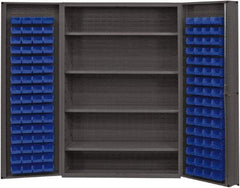 Durham - 4 Shelf 128 Bin Storage Cabinet - Steel, 48" Wide x 24" Deep x 72" High, Blue - Eagle Tool & Supply