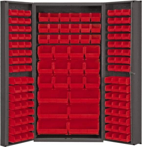 Durham - 132 Bin Storage Cabinet - Steel, 36" Wide x 24" Deep x 72" High, Red - Eagle Tool & Supply