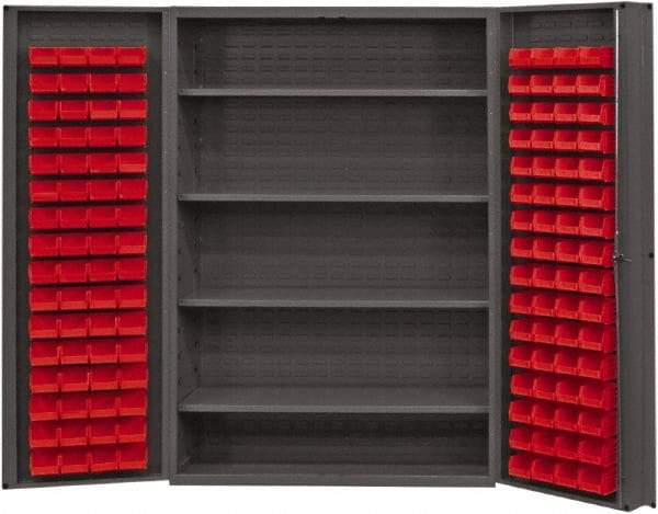 Durham - 4 Shelf 128 Bin Storage Cabinet - Steel, 48" Wide x 24" Deep x 72" High, Red - Eagle Tool & Supply