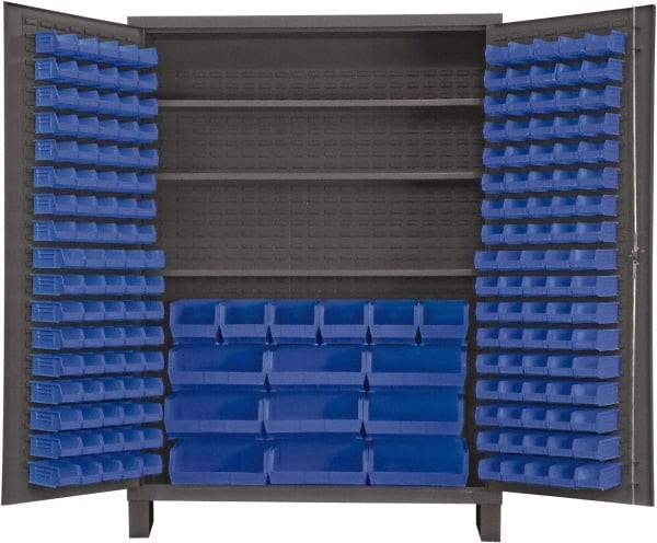 Durham - 3 Shelf 185 Bin Storage Cabinet - Steel, 60" Wide x 24" Deep x 84" High, Blue - Eagle Tool & Supply