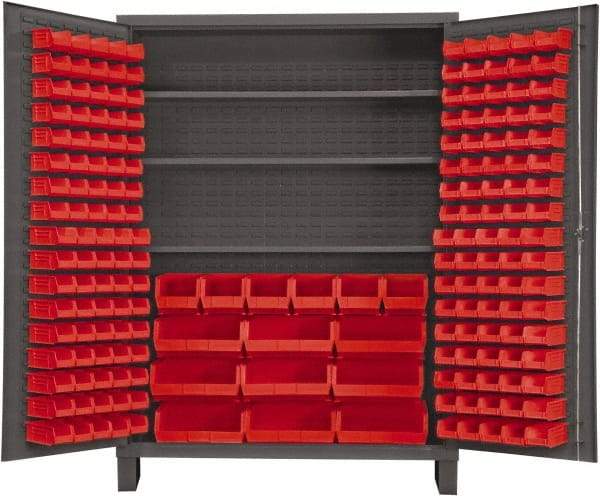 Durham - 3 Shelf 185 Bin Storage Cabinet - Steel, 60" Wide x 24" Deep x 84" High, Red - Eagle Tool & Supply