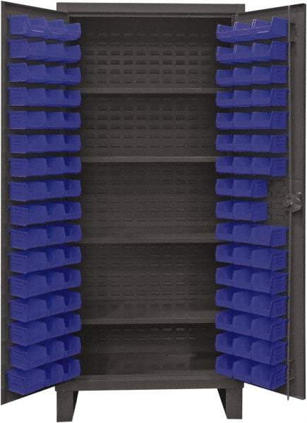 Durham - 4 Shelf 96 Bin Storage Cabinet - Steel, 36" Wide x 24" Deep x 78" High, Blue - Eagle Tool & Supply