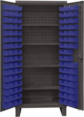 Durham - 4 Shelf 96 Bin Storage Cabinet - Steel, 36" Wide x 24" Deep x 78" High, Blue - Eagle Tool & Supply