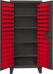 Durham - 4 Shelf 96 Bin Storage Cabinet - Steel, 36" Wide x 24" Deep x 78" High, Red - Eagle Tool & Supply